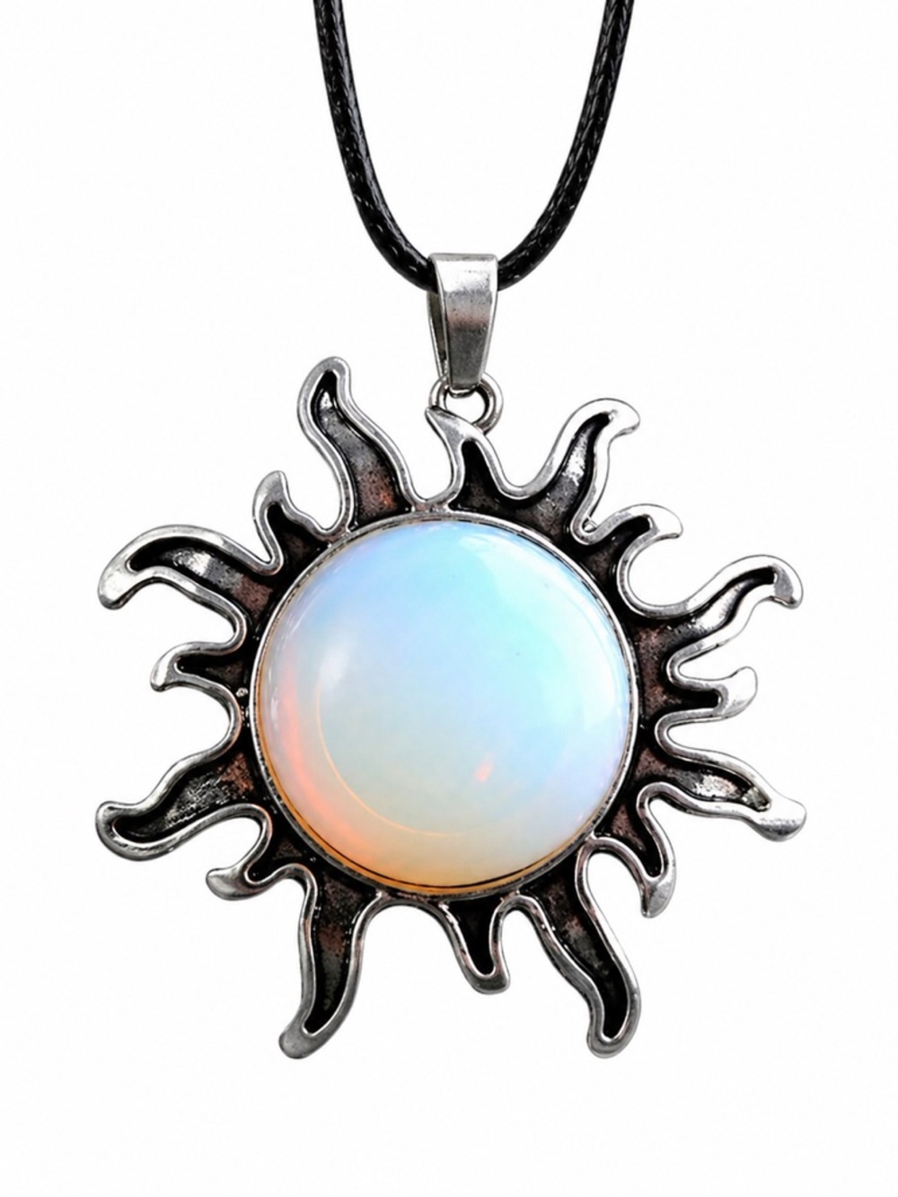 Celestial Opal Sun Pendant Necklace Cord Chain - Picture 4 of 4